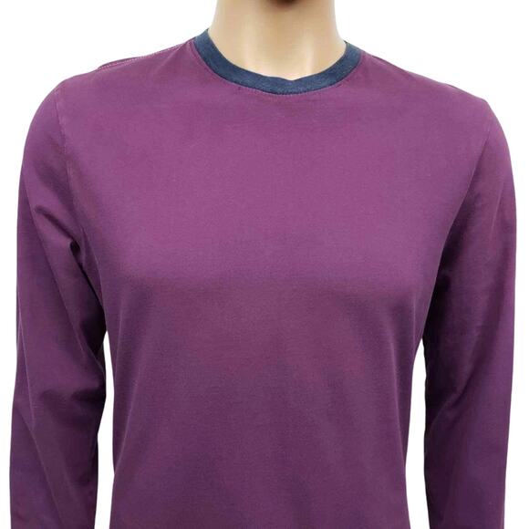 CLUB MONACO Long Sleeve T-shirt Tee Size S Crew Neck Purple Contrast Trim - Picture 2 of 10